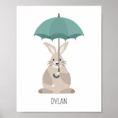 Konijn met paraplu aangepaste naam kwekerij muur k poster (Voorkant)