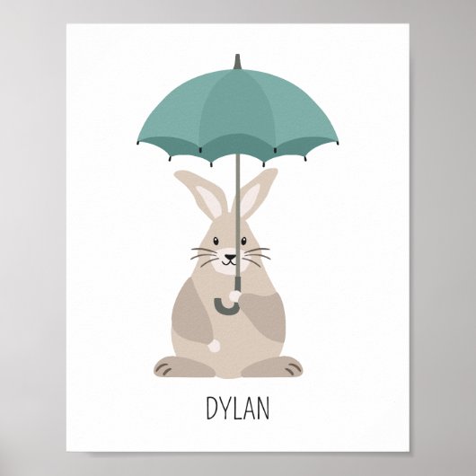 Konijn met paraplu aangepaste naam kwekerij muur k poster (Voorkant)