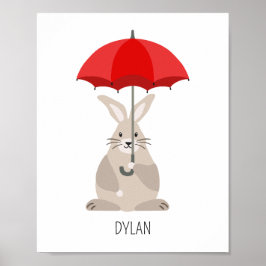 Konijn met paraplu eigen naam kinderkamer muurkuns poster