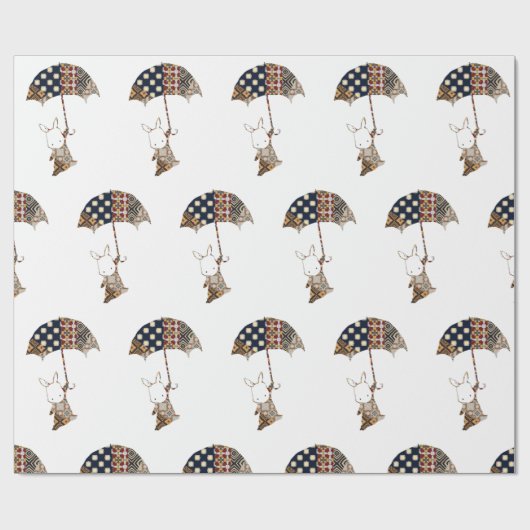 Konijn met paraplu inpakpapier (Vlak)