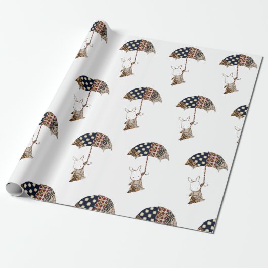 Konijn met paraplu inpakpapier (Uitgerold)