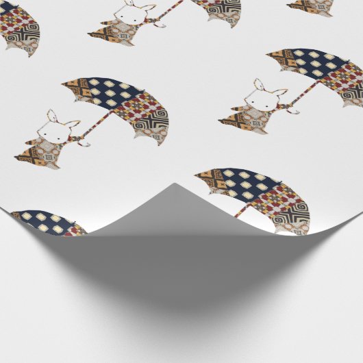 Konijn met paraplu inpakpapier (Hoek)