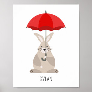 Konijn met paraplu op maat gemaakte kinderkamer mu poster