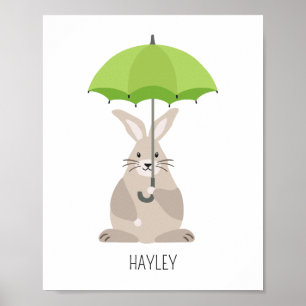 Konijn met paraplu op maat gemaakte naam kinderkam poster
