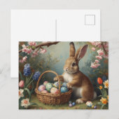 Konijn met Pasen Eiermand en Lentetuin Feestdagenkaart (Voorkant / Achterkant)