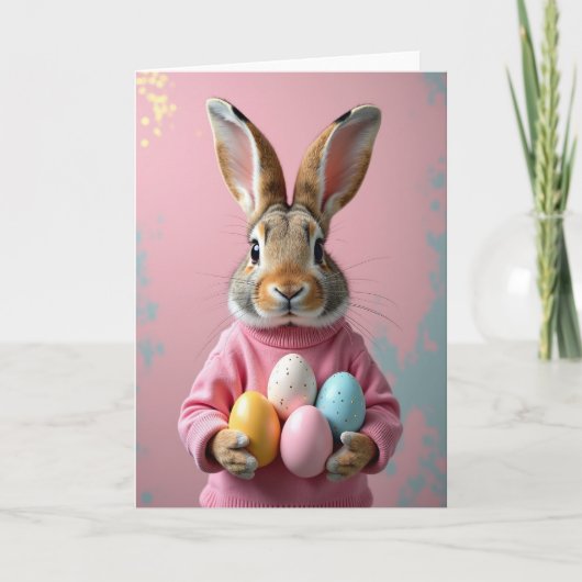 Konijn Met Pastel Eieren Kaart (Voorkant)
