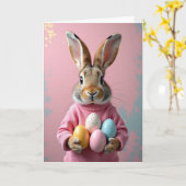 Konijn Met Pastel Eieren Kaart (Gele Bloem)