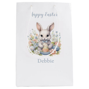 🐣🌸 konijn met pastelbloemen en kleurrijke eieren medium cadeauzakje