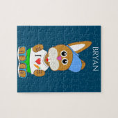 Konijn met pet puzzel met de naam van het kind. legpuzzel (Horizontaal)