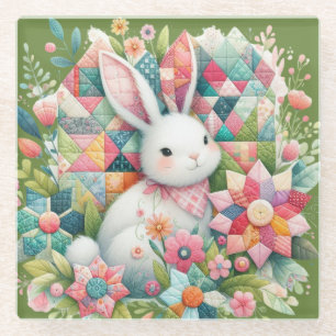 Konijn met quilt en bloemen glazen onderzetter