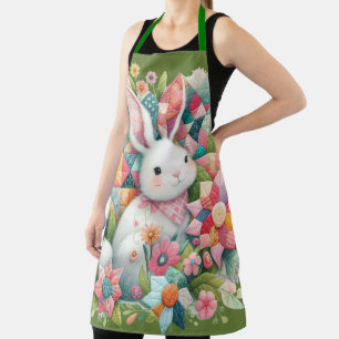 Konijn met quilt en bloemen schort
