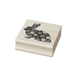 Konijn met retro bloemen rubberstempel
