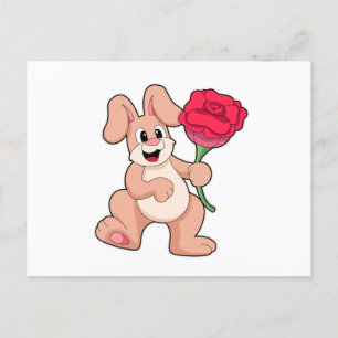 Konijn met rode roos briefkaart