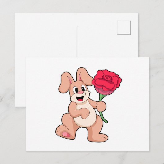 Konijn met rode roos briefkaart (Voorkant / Achterkant)