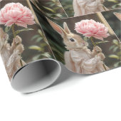 Konijn met roze pioen cadeaupapier (Rol Hoek)