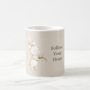 Konijn met roze strik Volg je Hart Koffiemok