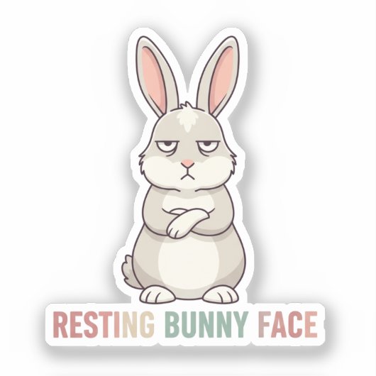 Konijn met rustend gezicht Funny Grumpy Konijn Sar Sticker (Voorkant)