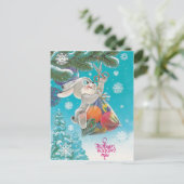 Konijn met snoepjes op een kerstboom,  briefkaart (Staand voorkant)