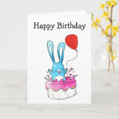 Konijn met taart verjaardagskaart kaart (Gele Bloem)