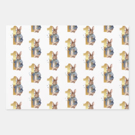 Konijn met vlinders Eerste verjaardag Inpakpapier Vel