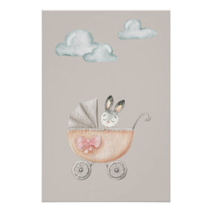Konijn met wolken poster in vintage stijl