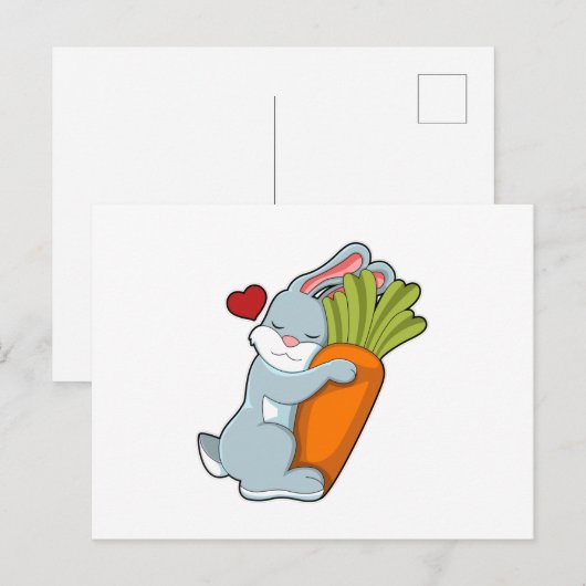 Konijn met wortel en hart briefkaart (Voorkant / Achterkant)