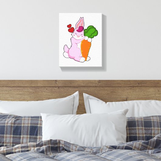 Konijn met wortel en hart canvas afdruk (Insitu (Slaapkamer))