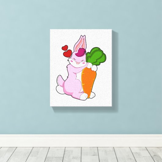 Konijn met wortel en hart canvas afdruk (Insitu (Houten vloer))