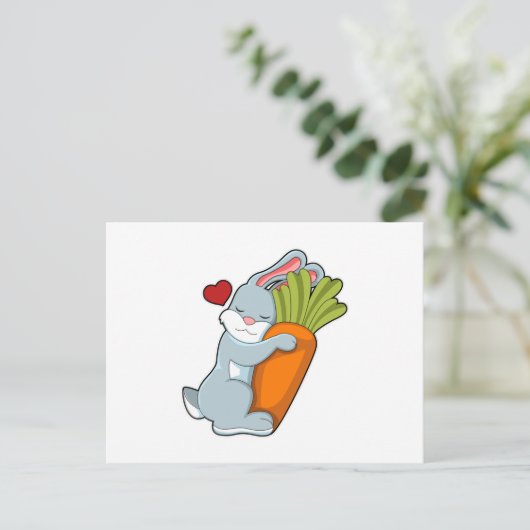 Konijn met wortel & hart briefkaart (Staand voorkant)