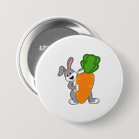 Konijn met wortel ronde button 7,6 cm (Voorkant /achterkant)