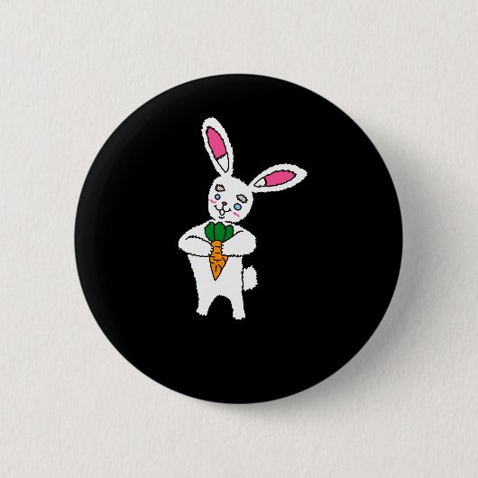 Konijn met wortelknop  ronde button 5,7 cm (Voorkant)