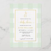 Konijn Mint Gingham Baby Shower Folie Uitnodiging (Voorkant)