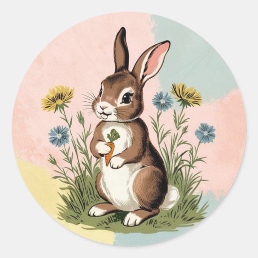 konijn – nostalgisch paasfeest ronde sticker (Voorkant)