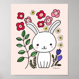Konijn Nursery Kunstposter met bloemen en dieren m Poster