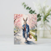 Konijn Ochtend Koffie Wandeling in de Lente Stad Briefkaart (Staand voorkant)