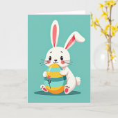 Konijn Omhelst Gestreept Eierkaart Kaart (Gele Bloem)