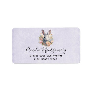 Konijn omringd door pastelbloemen Cute Adres Etiket
