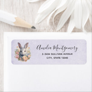 Konijn omringd door pastelbloemen Cute - Adres Etiket