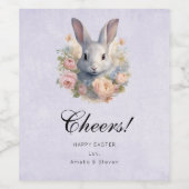 Konijn omringd door pastelbloemen Cute Cheers Wijn Etiket (Enkel label)