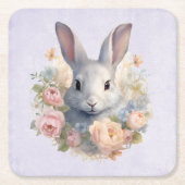 Konijn omringd door pastelbloemen Cute Kartonnen Onderzetters (Voorkant)
