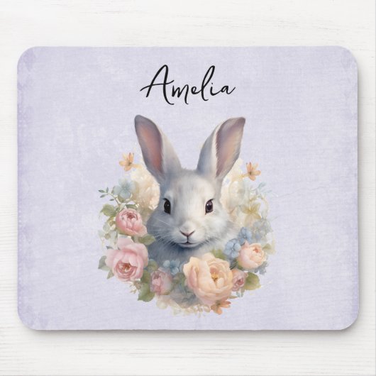 Konijn omringd door pastelbloemen Cute Muismat (Voorkant)