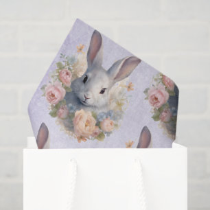 Konijn omringd door pastelbloemen Cute Patroon Tissuepapier