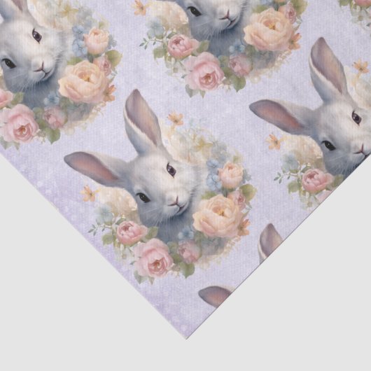 Konijn omringd door pastelbloemen Cute Patroon Tissuepapier (Detail)