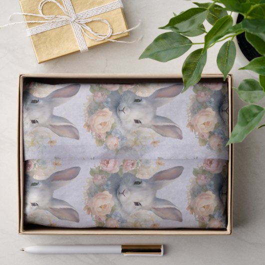 Konijn omringd door pastelbloemen Cute Patroon Tissuepapier (Geschenk)