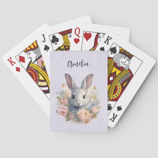 Konijn omringd door pastelbloemen Cute Pokerkaarten (Achterkant)