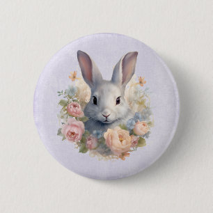 Konijn omringd door pastelbloemen Cute Ronde Button 5,7 Cm