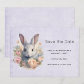 Konijn omringd door pastelbloemen Cute Save The Date (Voorkant / Achterkant)