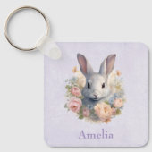 Konijn omringd door pastelbloemen Cute Sleutelhanger (Voorkant)