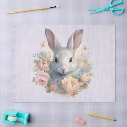 Konijn omringd door pastelbloemen Cute Tissuepapier (Craft)
