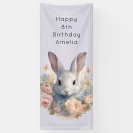 Konijn omringd door pastelbloemen Cute Verjaardag Spandoek